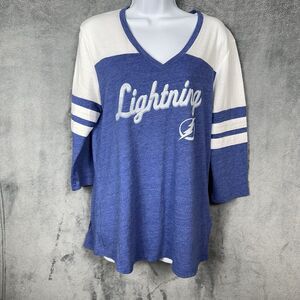 Fanatics Tampa Bay Lightning T-Shirt Womens Large V-Neck 3/4 Sleeve NHL NWT L